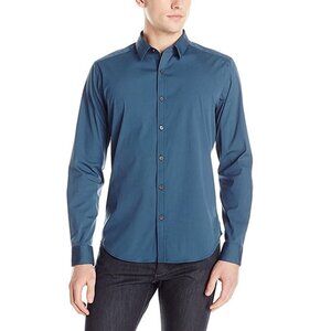 Theory Zack Ps Ostend Blue Button Up Dress Shirt Size Medium Stretch Long Sleeve